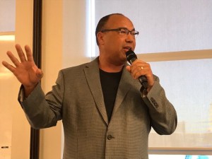 Bruce on stage during a story