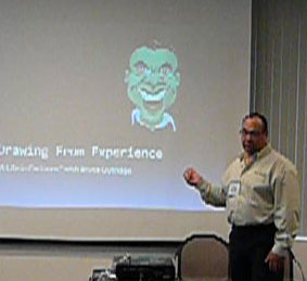 Bruce teaching caricature